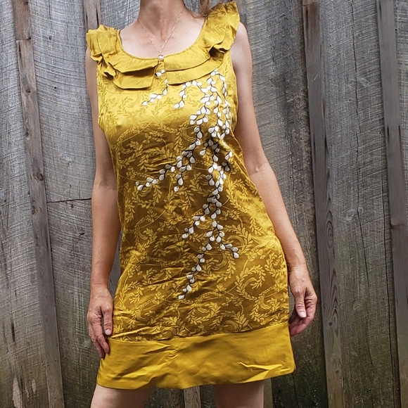 Floreat Dresses & Skirts - Floreat Silk Dress from Anthropologie - Embroidered gold silk